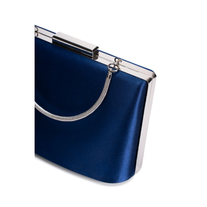 Sivri Burunlu Arkası Açık İnce Topuklu Stiletto Ve Çanta Takımı Lacivert