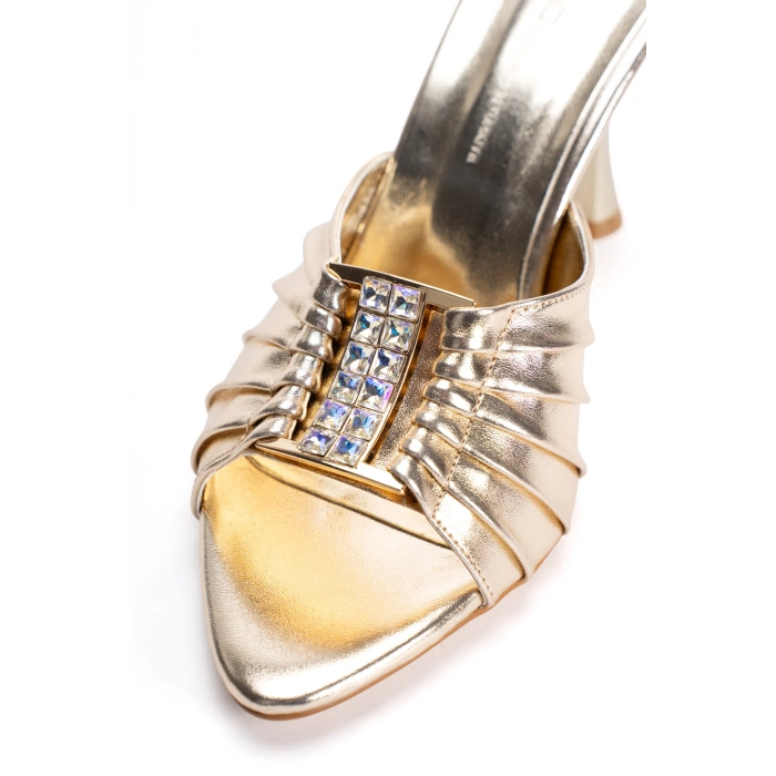 Kadın Altın Taş Tokalı Topuklu Abiye Terlik