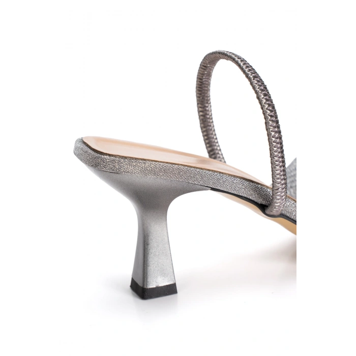 Kadın Platin Şeffaf Detaylı Parıltılı Arkası Açık Abiye Ayakkabı