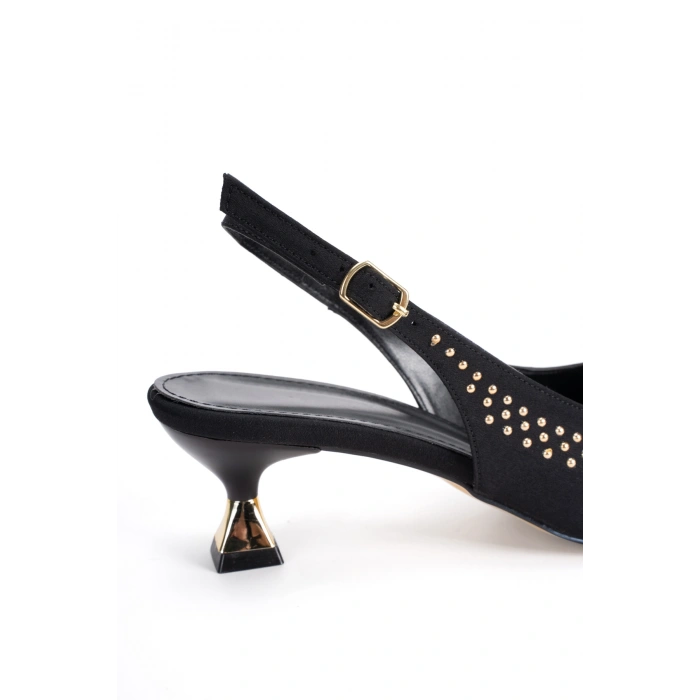 Kadın Siyah Tarz Topuklu Gold Zımbalı Abiye Ayakkabı