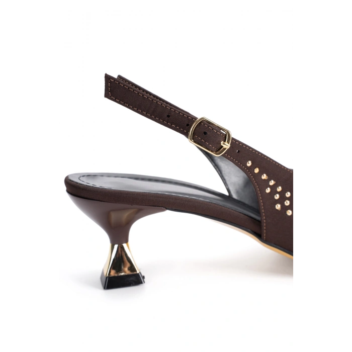 Kadın Kahverengi Tarz Topuklu Gold Zımbalı Abiye Ayakkabı