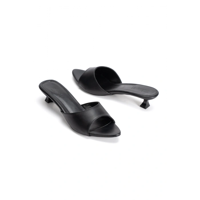 Kadın Siyah Alçak Topuklu Sivri Burunlu Terlik