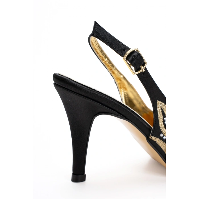 Kadın Özel Üretim Desenli Sivri Burunlu Abiye Ayakkabı Siyah