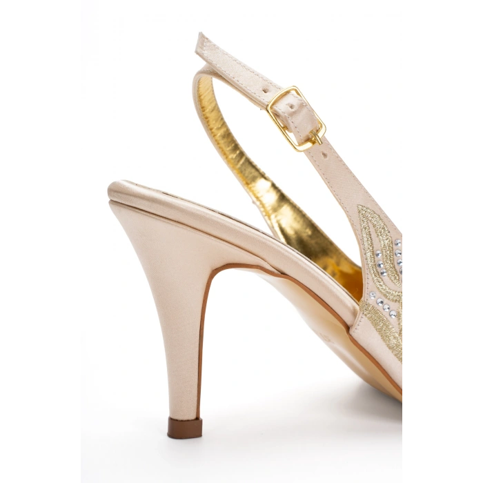 Kadın Özel Üretim Desenli Sivri Burunlu Abiye Ayakkabı Altın