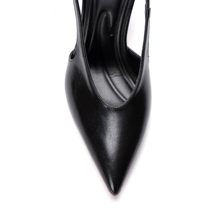 Kadın Hakiki Deri Görünümlü Sivri Burunlu Ayakkabı Siyah