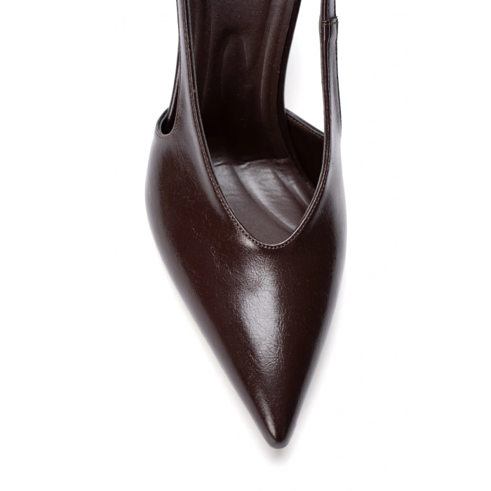 Kadın Hakiki Deri Görünümlü Sivri Burunlu Ayakkabı Kahverengi