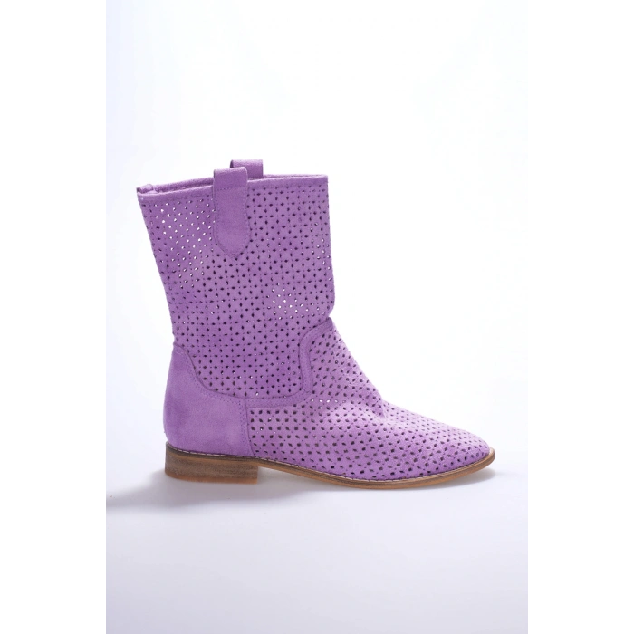 Kadın Lazer Kesim Kovboy Tarz Yazlık Bot Lila