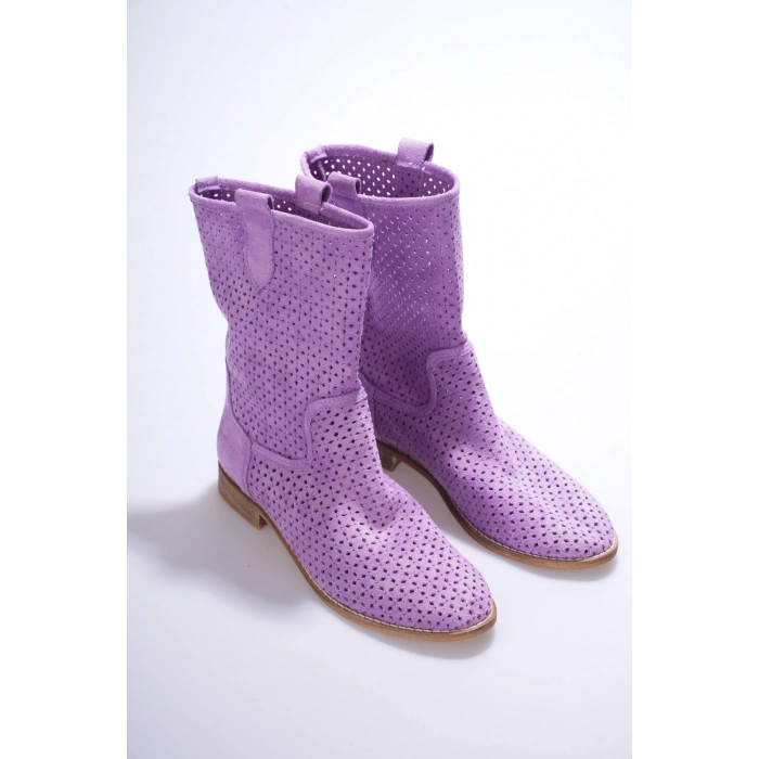 Kadın Lazer Kesim Kovboy Tarz Yazlık Bot Lila
