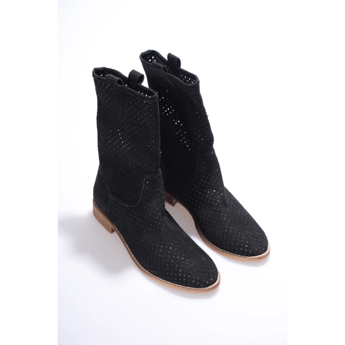 Kadın Lazer Kesim Kovboy Tarz Yazlık Bot Siyah