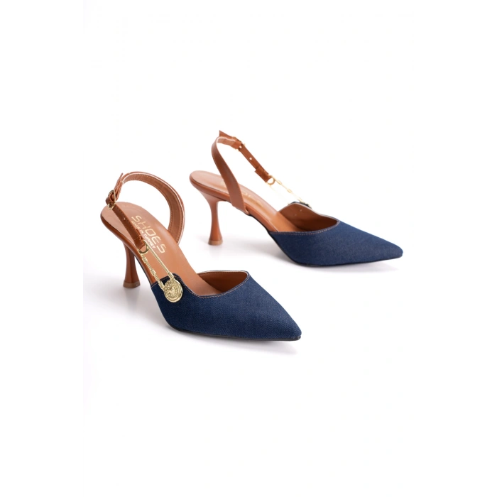 Kadın Lacivert Sivri Burunlu Aksesuarlı Stiletto