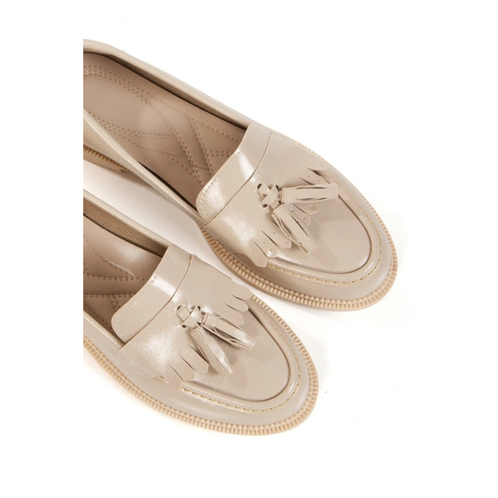 Bej Rugan Püsküllü Makosen Loafer Günlük Ayakkabı