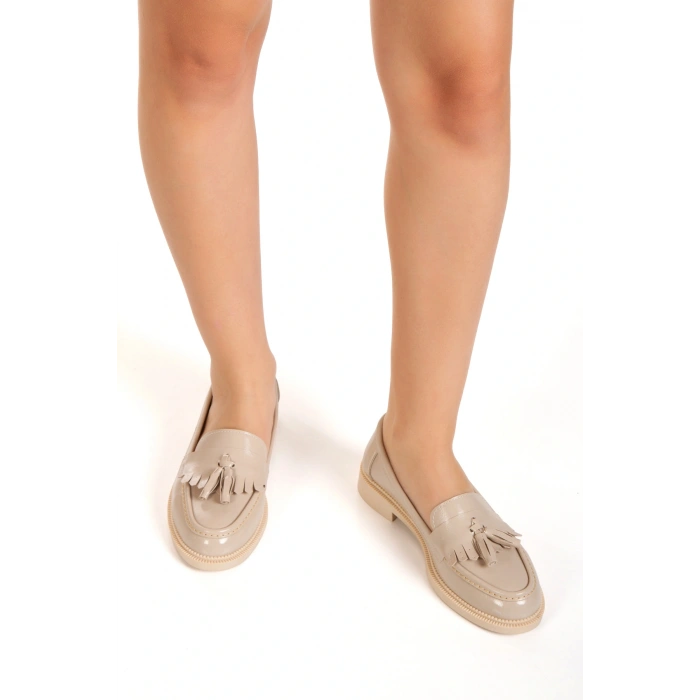 Bej Rugan Püsküllü Makosen Loafer Günlük Ayakkabı