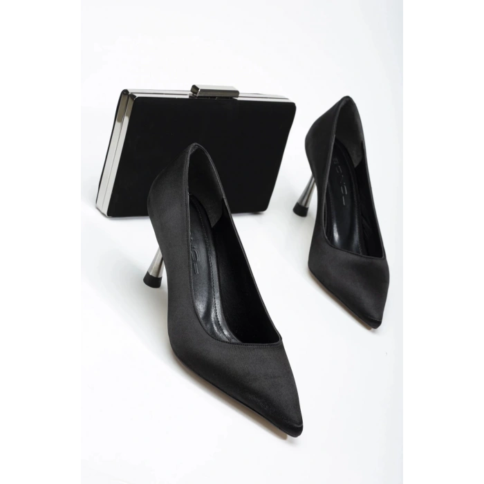 İthal Malzeme Özel Üretim Stiletto ve Çanta Takımı Siyah