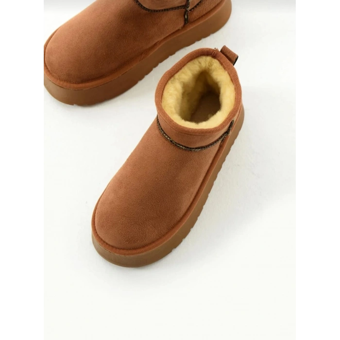 Kadın 4 cm Kalın Tabanlı İçi Kürklü Bot Kahverengi