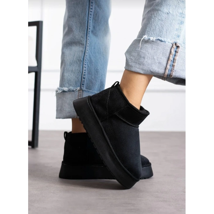 Kadın 4 cm Kalın Tabanlı İçi Kürklü Bot Siyah