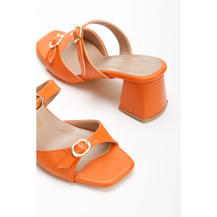 Kadın 5 cm Kalın Topuklu Terlik Turuncu