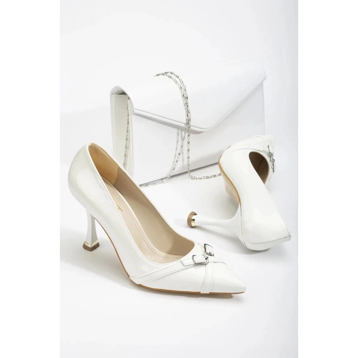 Kadın Ayakkabı ve Çanta Takımı Beyaz Rugan