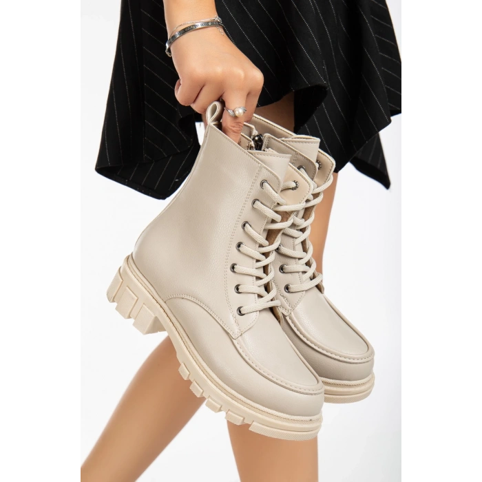 Kadın Bej Fermuarlı Bot