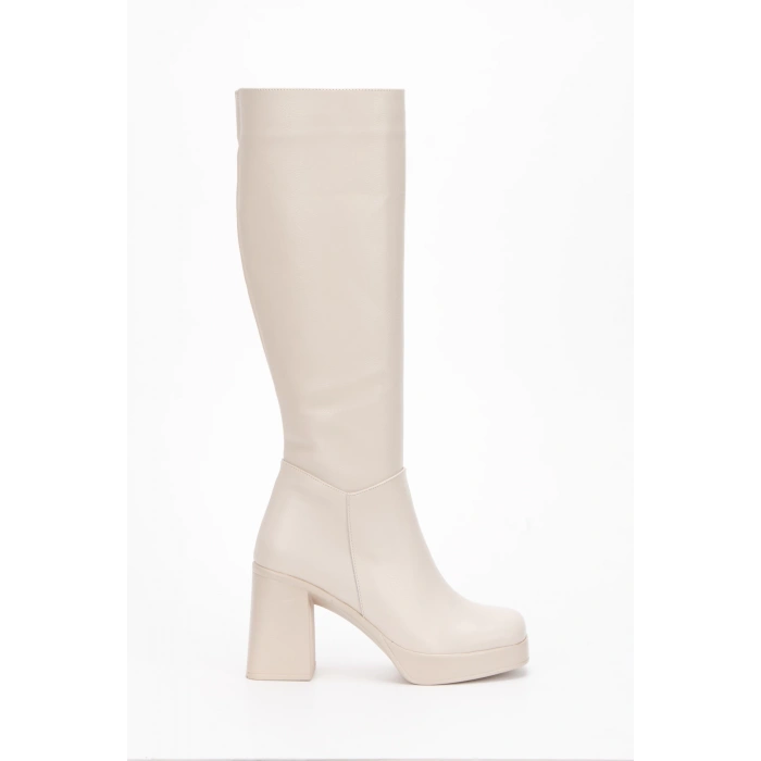 Kadın Bej Yüksek Topuklu Dekolte Çizme