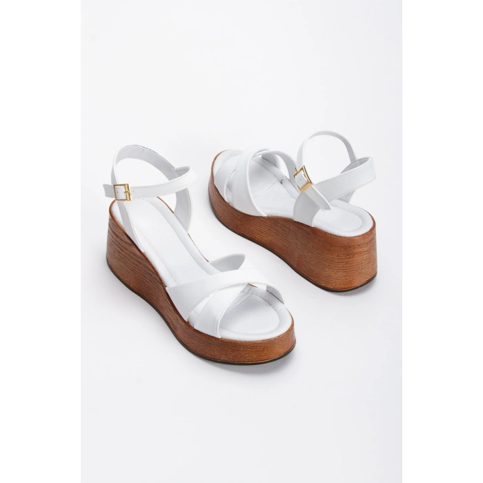 Kadın Dolgu Tabanlı Sandalet Beyaz