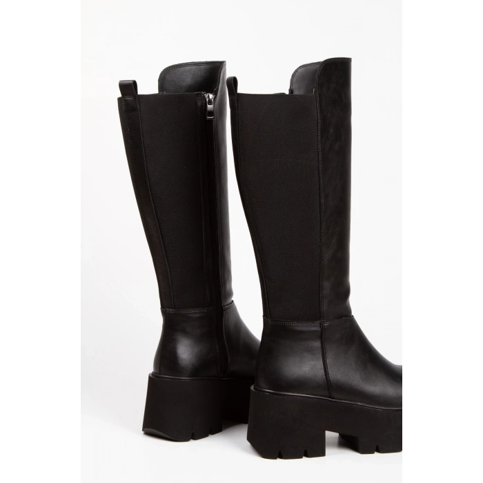 Kadın Fermuarlı Dalgıç Kumaşlı Kalın Tabanlı Çizme