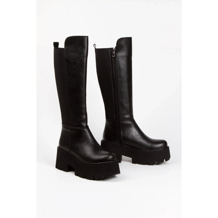 Kadın Fermuarlı Dalgıç Kumaşlı Kalın Tabanlı Çizme