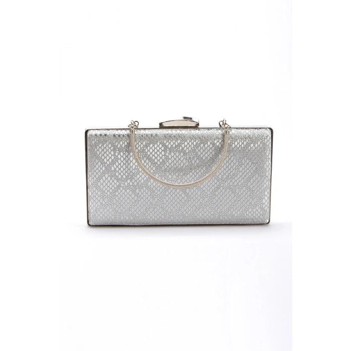 Kadın Gümüş Yılan Abiye Çanta