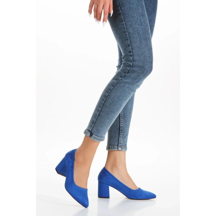 Kadın Günlük Kalın Topuklu Süet Ayakkabı Mavi