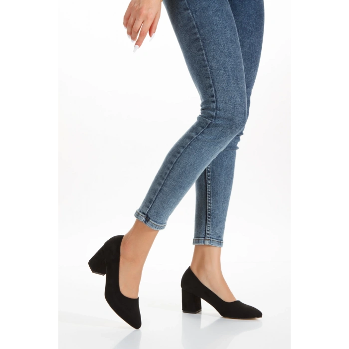 Kadın Günlük Kalın Topuklu Süet Ayakkabı Siyah