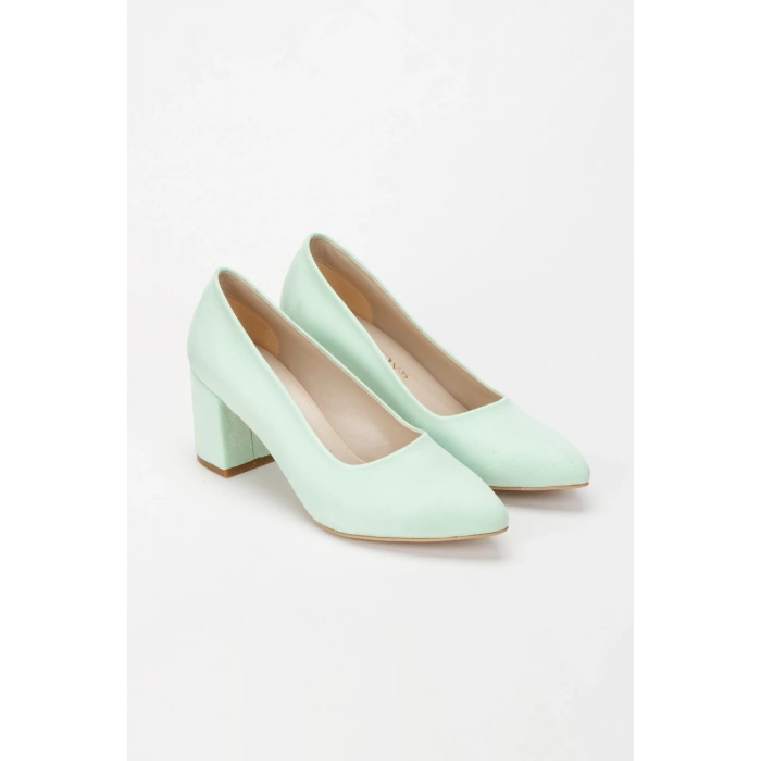 Kadın Günlük Kalın Topuklu Süet Ayakkabı Yeşil