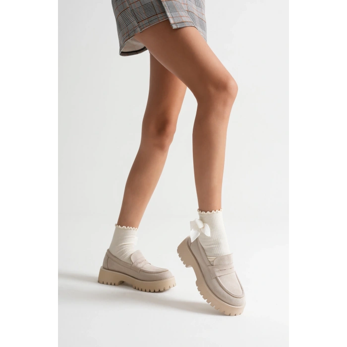 Kadın Günlük Rahat Loafer Bej Süet