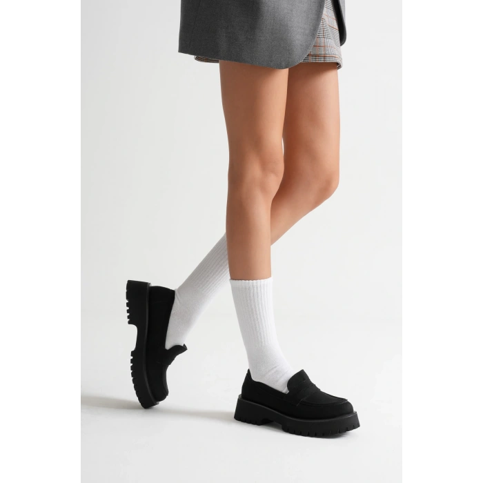 Kadın Günlük Rahat Loafer Siyah Süet