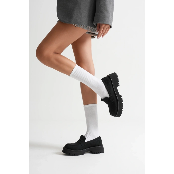 Kadın Günlük Rahat Loafer Siyah Süet