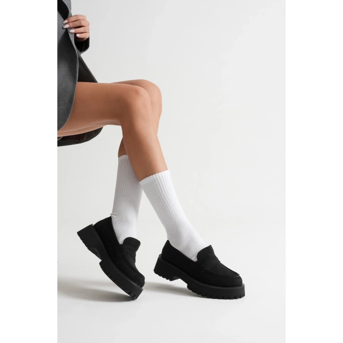 Kadın Günlük Rahat Loafer Siyah Süet