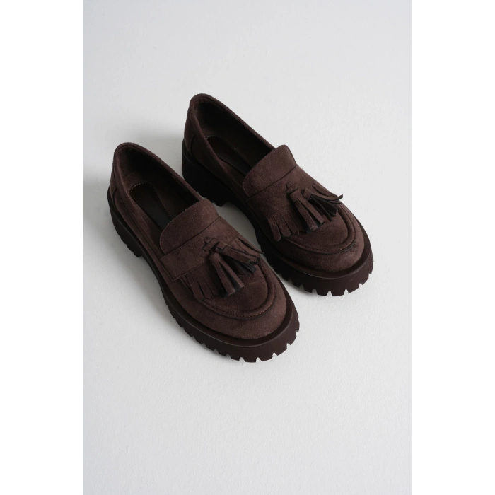 Kadın Günlük Rahat Püsküllü Loafer Kahve Süet