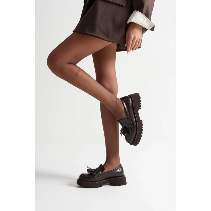 Kadın Günlük Rahat Püsküllü Loafer Kahverengi