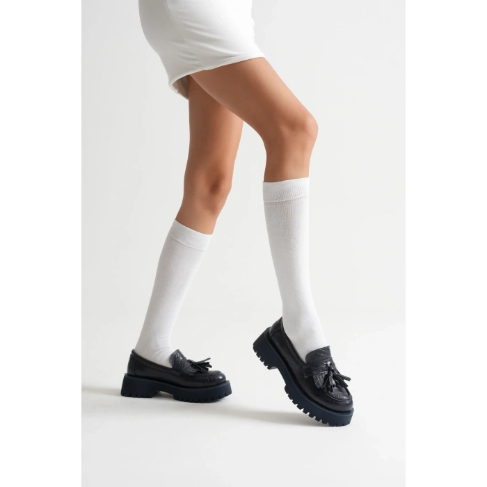 Kadın Günlük Rahat Püsküllü Loafer Lacivert