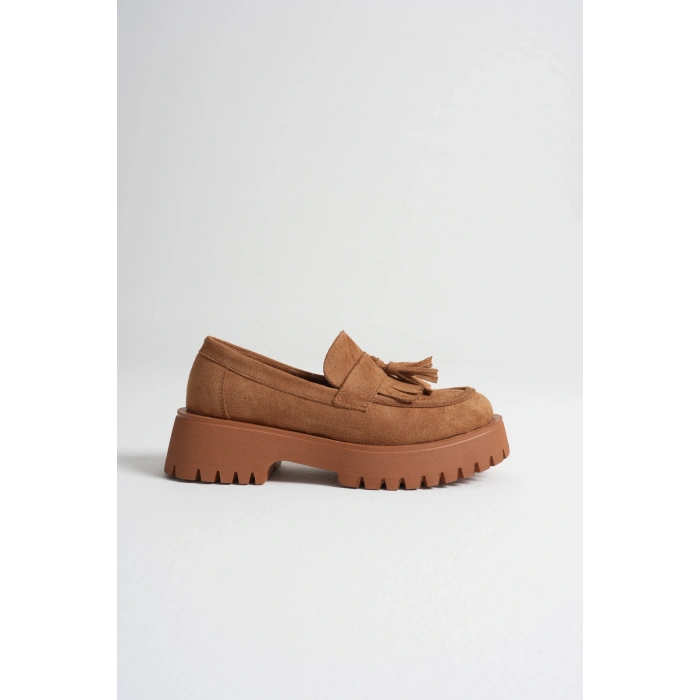 Kadın Günlük Rahat Püsküllü Loafer Taba Süet