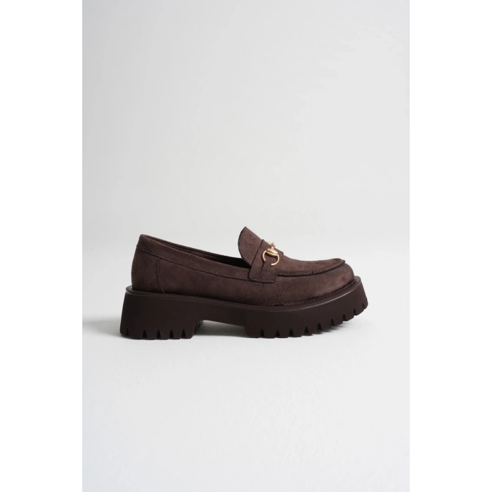 Kadın Günlük Rahat Tokalı Loafer Kahverengi Süet