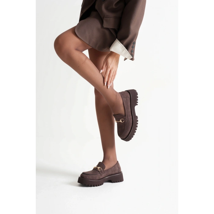 Kadın Günlük Rahat Tokalı Loafer Kahverengi Süet