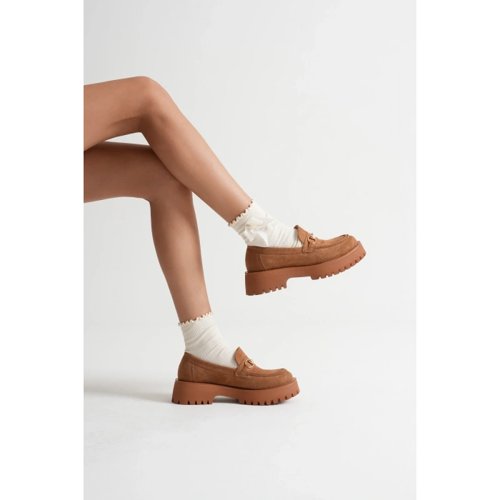 Kadın Günlük Rahat Tokalı Loafer Taba Süet