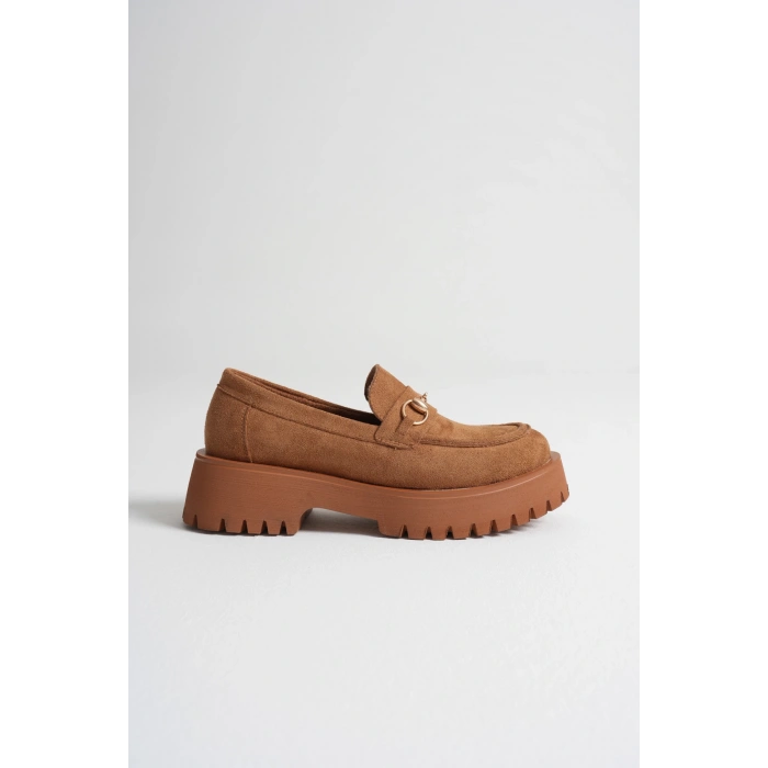 Kadın Günlük Rahat Tokalı Loafer Taba Süet