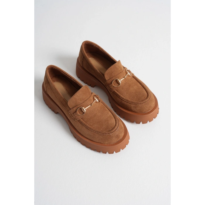 Kadın Günlük Rahat Tokalı Loafer Taba Süet