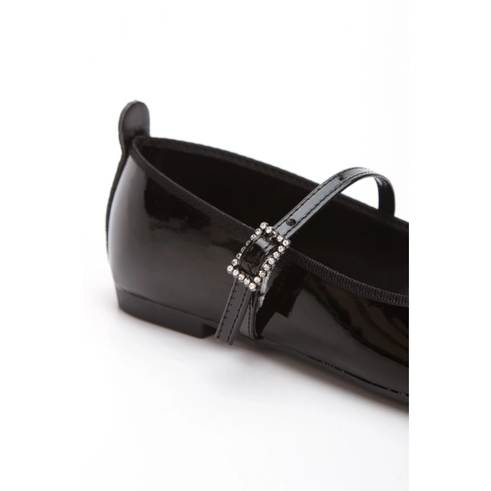 Kadın Hafif Günlük Kemerli Rahat Babet Siyah Rugan