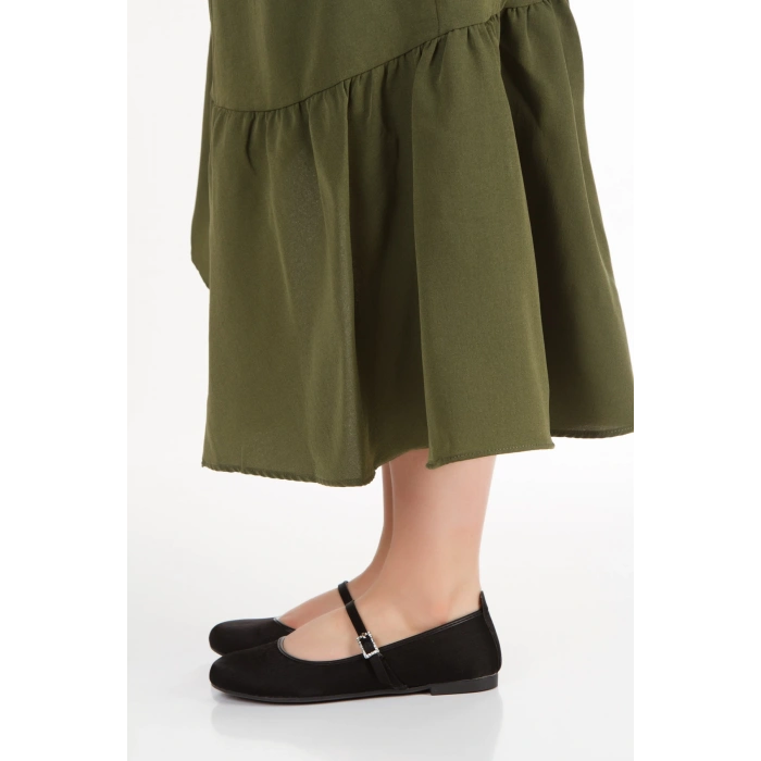 Kadın Hafif Günlük Kemerli Rahat Babet Siyah Saten