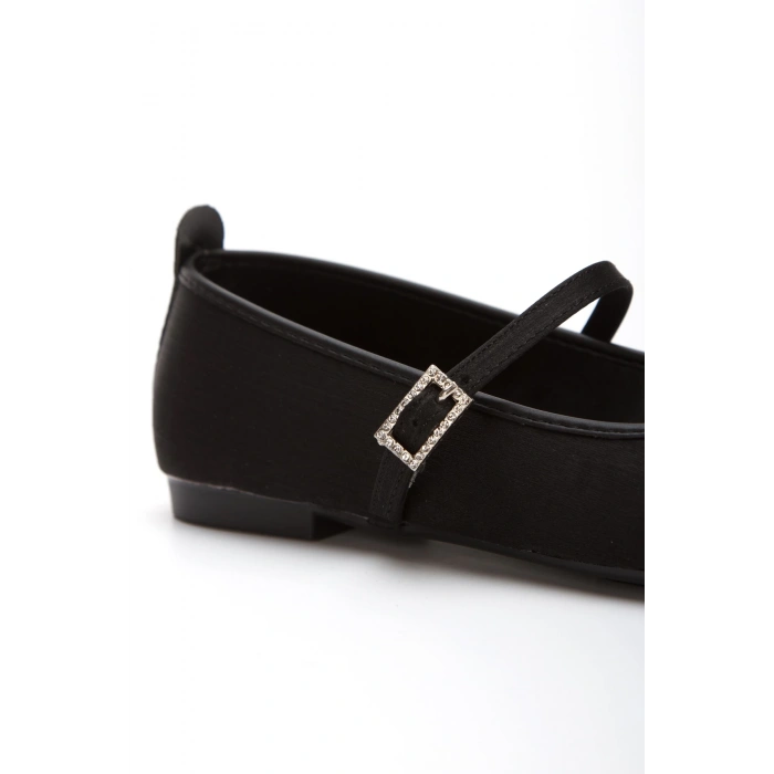 Kadın Hafif Günlük Kemerli Rahat Babet Siyah Saten