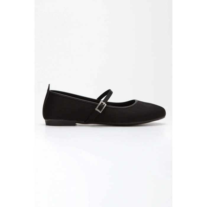 Kadın Hafif Günlük Kemerli Rahat Babet Siyah Saten