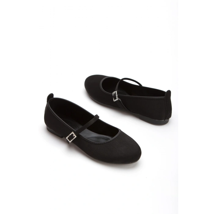 Kadın Hafif Günlük Kemerli Rahat Babet Siyah Saten