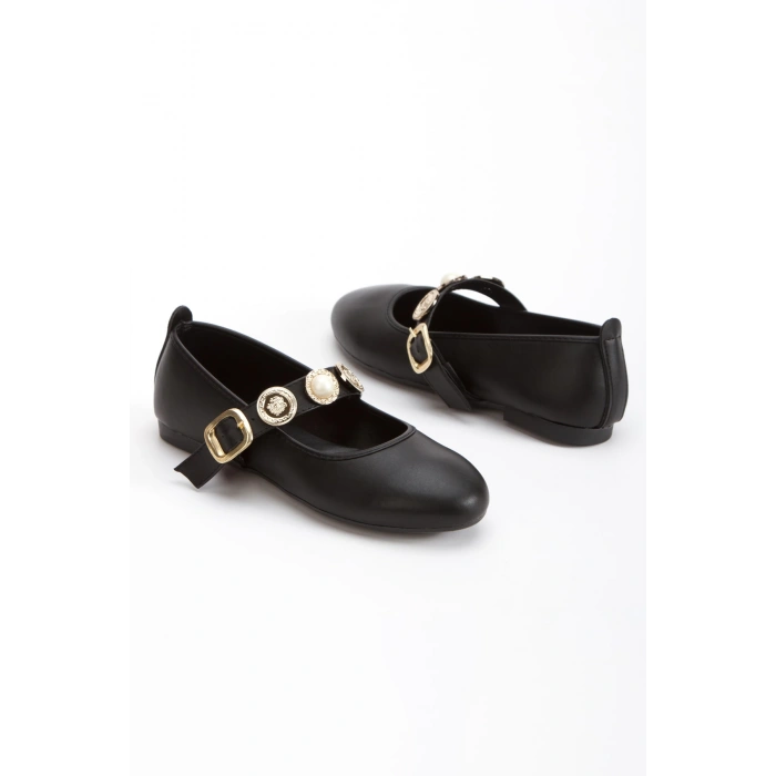 Kadın Hafif Günlük Kemerli Rahat Babet Siyah Tokalı