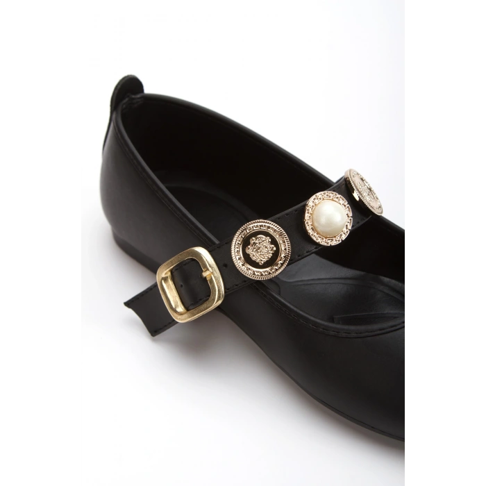 Kadın Hafif Günlük Kemerli Rahat Babet Siyah Tokalı